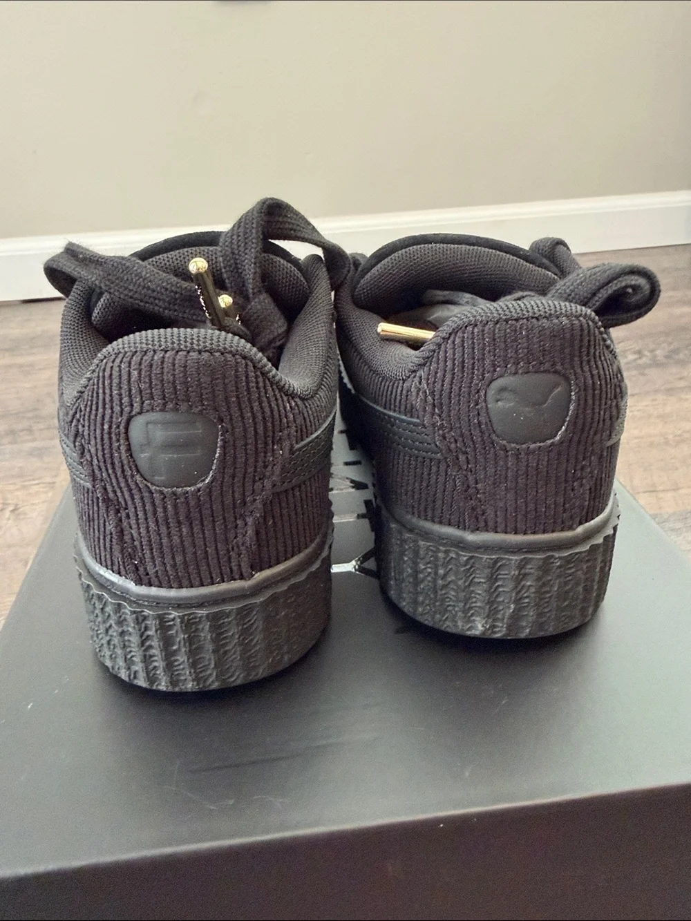 Puma FENTY 3 Creeper Phatty Black Corduroy Platform Sneaker w/Extra Cream Laces